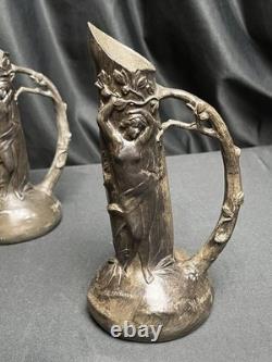 Art nouveau paire vases en étain signée W. Hering vers 1900