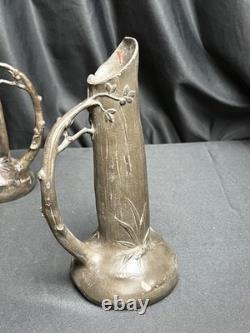 Art nouveau paire vases en étain signée W. Hering vers 1900