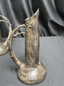 Art nouveau paire vases en étain signée W. Hering vers 1900