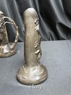 Art nouveau paire vases en étain signée W. Hering vers 1900