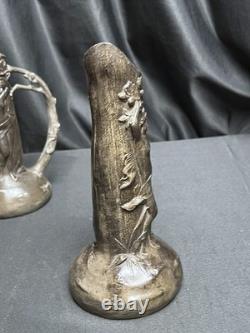 Art nouveau paire vases en étain signée W. Hering vers 1900
