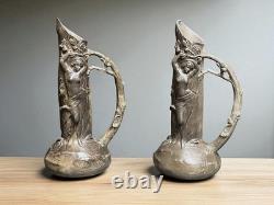Art nouveau paire vases en étain signée W. Hering vers 1900