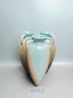 Art nouveau, petit vase triple amphore faïence émaillée Massier vers 1900