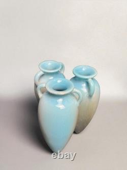 Art nouveau, petit vase triple amphore faïence émaillée Massier vers 1900