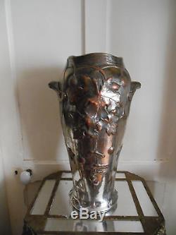 Art nouveau vers 1900 vase en terre cuivre argentè signè