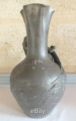 Auguste Moreau grand vase étain art nouveau pecheur