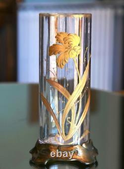 BACCARAT Vase en cristal et or, Art nouveau, décor d'iris Old gilded crystal