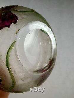 Boite 1900 Verre Degage A L'acide Emaille Fleurs Art Nouveau Daum Legras No Vase