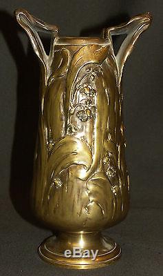 B 1900 rare vase Art nouveau A. ROZE SUSSE Frères 21c1.7kg décor muguet bronze