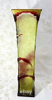 Baccarat Cranberry Acid Etched Glass Vase Cristal Grave Acide De Couleur Colore