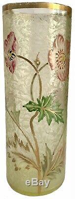 Baccarat / Daum Vase En Verre Givré Degagé A Lacide Eglantier Art Nouveau