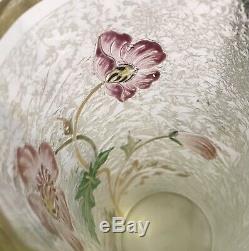 Baccarat / Daum Vase En Verre Givré Degagé A Lacide Eglantier Art Nouveau