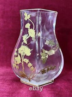 Baccarat Enamelled Gold Crystal Glass Vase Cristal Emaille Grave Fleurs Or Dore