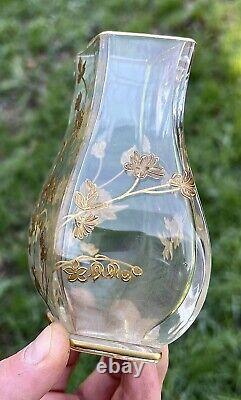 Baccarat Enamelled Gold Crystal Glass Vase Cristal Emaille Grave Fleurs Or Dore