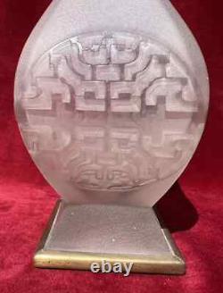 Baccarat Etched Vase Cristal Grave Acide Art Nouveau Japonisant Asiatique Chine