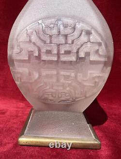 Baccarat Etched Vase Cristal Grave Acide Art Nouveau Japonisant Asiatique Chine