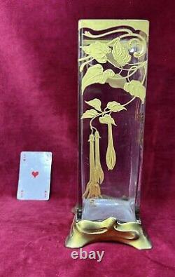 Baccarat Gold Enamelled Vase Cristal Emaille Grave Couronne Monarchie Royaliste