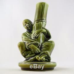 Barbotine MAJOLICA SARREGUEMINES Vase Sculpture CHINOIS Vert Art Nouveau/déco