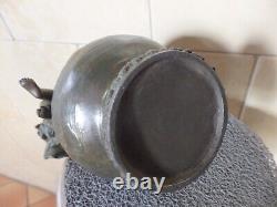Beau Vase Ancien Art Nouveau Regule Vert Bronze Ange Angelot Cherubin Putti. Tbe