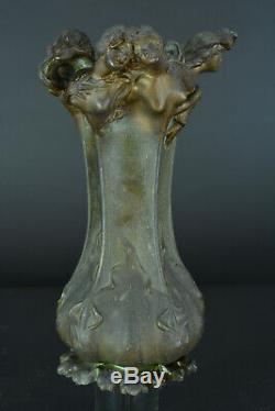 Beau Vase Art nouveau Allégorie Portrait Femme nue nymphe sv Vibert Pat. Bronze