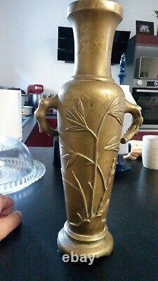 Beau Vase Bambous Art Nouveau Bronze Massif France