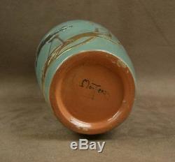 Beau Vase En Ceramique Art Deco Nouveau Decor D'emaux Japonisant Signe Montieres