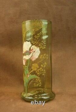 Beau Vase En Verre Emaille Art Nouveau Decor De Pavot Legras