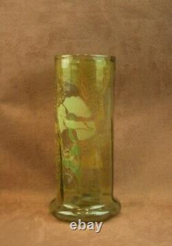 Beau Vase En Verre Emaille Art Nouveau Decor De Pavot Legras