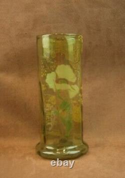 Beau Vase En Verre Emaille Art Nouveau Decor De Pavot Legras