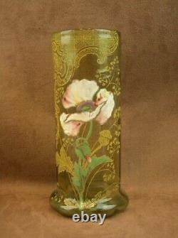 Beau Vase En Verre Emaille Art Nouveau Decor De Pavot Legras