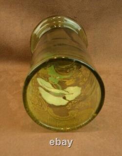 Beau Vase En Verre Emaille Art Nouveau Decor De Pavot Legras