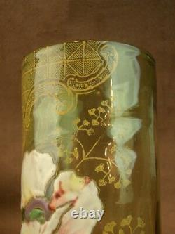 Beau Vase En Verre Emaille Art Nouveau Decor De Pavot Legras