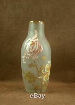 Beau Vase En Verre Givré A L'acide Et Émaillé Legras Montjoye Art Nouveau