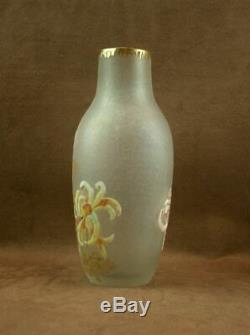 Beau Vase En Verre Givré A L'acide Et Emaillé Legras Montjoye Art Nouveau