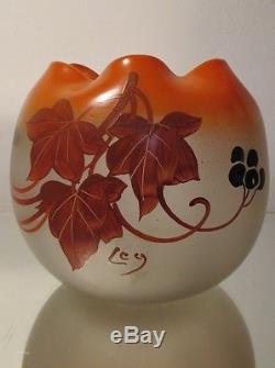 Beau Vase boule verre peinture émaillée Legras signé leg 1900 Art Nouveau