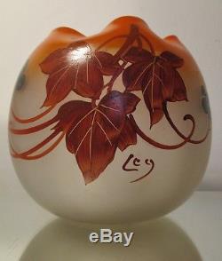 Beau Vase boule verre peinture émaillée Legras signé leg 1900 Art Nouveau