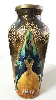 Beau vase Art Nouveau emaux cuivre émaillé Limoges Bonnaud Camille Faure