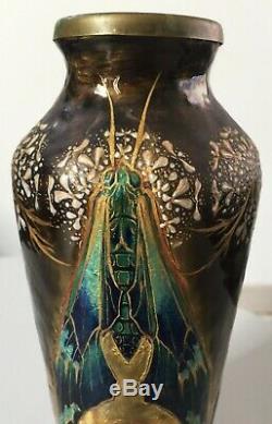 Beau vase Art Nouveau emaux cuivre émaillé Limoges Bonnaud Camille Faure