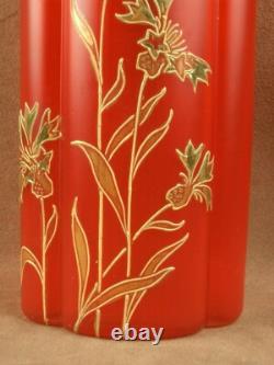 Bel Ancien Vase En Verre Emaille A L'or Art Nouveau Decor Oeillets