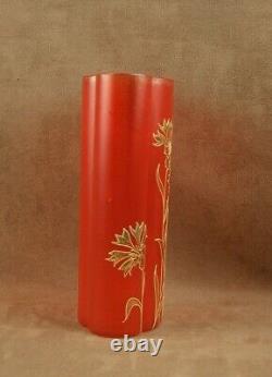 Bel Ancien Vase En Verre Emaille A L'or Art Nouveau Decor Oeillets