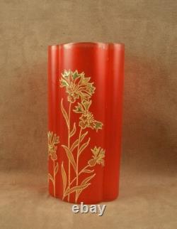 Bel Ancien Vase En Verre Emaille A L'or Art Nouveau Decor Oeillets