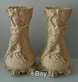 Belle paire de vases terre cuite Art Nouveau signés Emile Roy école de Nancy