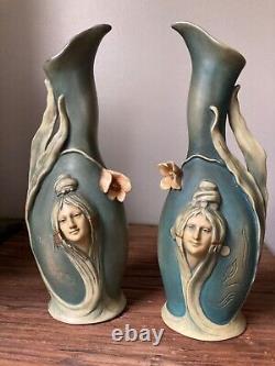 Bernard Bloch (1836-1909) Paire de Vases Art Nouveau Gres emaillé BB