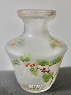 Blanchet Vase Verre Émaille Dégagé À L'acide Signé Art Nouveau Daum/montjoye