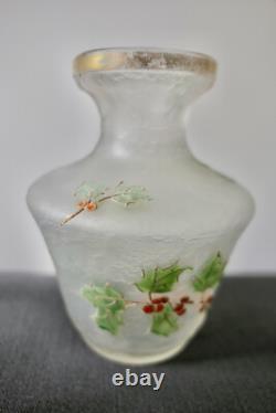 Blanchet Vase Verre Émaille Dégagé À L'acide Signé Art Nouveau Daum/montjoye