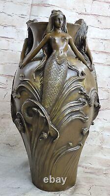 Bronze Sculpture Art Nouveau Superbe Détaillé Vase Français Original Figurine