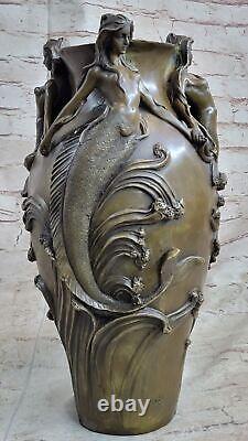 Bronze Sculpture Art Nouveau Superbe Détaillé Vase Français Original Figurine