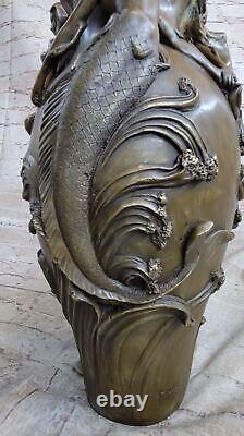 Bronze Sculpture Art Nouveau Superbe Détaillé Vase Français Original Figurine