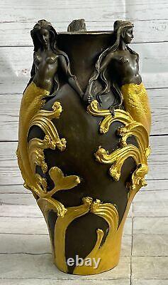 Bronze Sculpture Style Art Nouveau Superbe Détaillé Vase Chair Ouvre Figurine