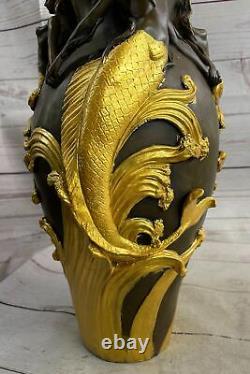 Bronze Sculpture Style Art Nouveau Superbe Détaillé Vase Chair Ouvre Figurine